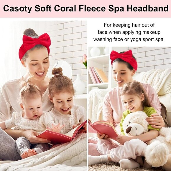 10 Pcs Red Fleece Makeup Headbands Soft Coral Fleece Hair Bands for Face main image 5